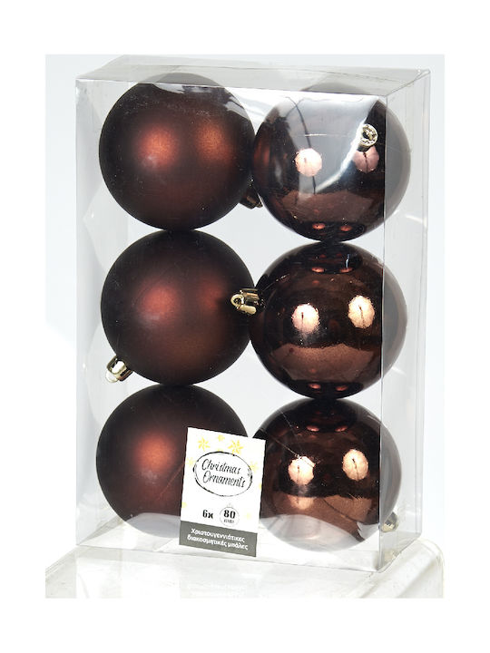 Hanging Ball Ornament Ornament Plastic Brown 8cm Set 6pcs