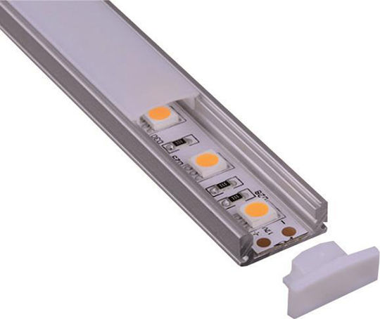 Eurolamp Extern Aluminiumprofil für LED-Streifen mit Opal Abdeckung 200x1.7x0.7cm