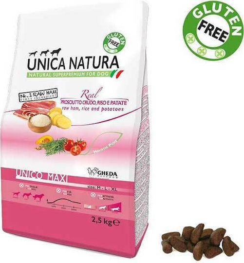 Gheda Unica Natura Maxi 12kg Hrană Uscată pentru Câini de Rase Medii & Mari fără Gluten cu Cartofi, Prosciutto și Orez