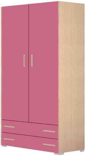 Zwei Türen Kinderkleiderschrank mit 2 Schubladen Eiche-Rosa Nr.2 85x50x180cm