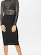 Ottoman Pencil High-waisted Midi Skirt Black