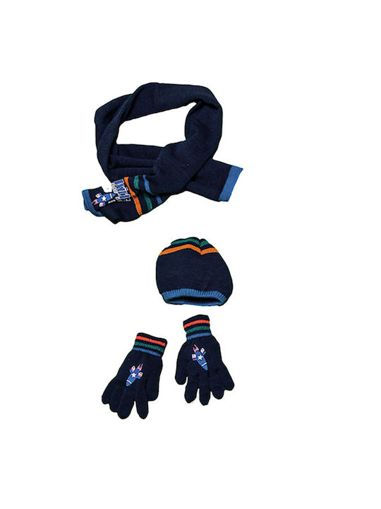 Energiers Σετ Παιδικό Σκουφάκι με Κασκόλ & Γάντια Πλεκτό Μπλε