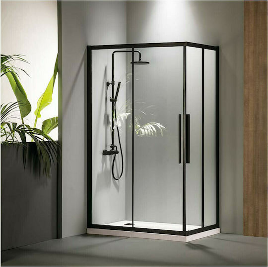 Devon Flow Corner Entry Καμπίνα Ντουζιέρας με Συρόμενη Πόρτα 120x80x195cm Clean Glass Black Matt