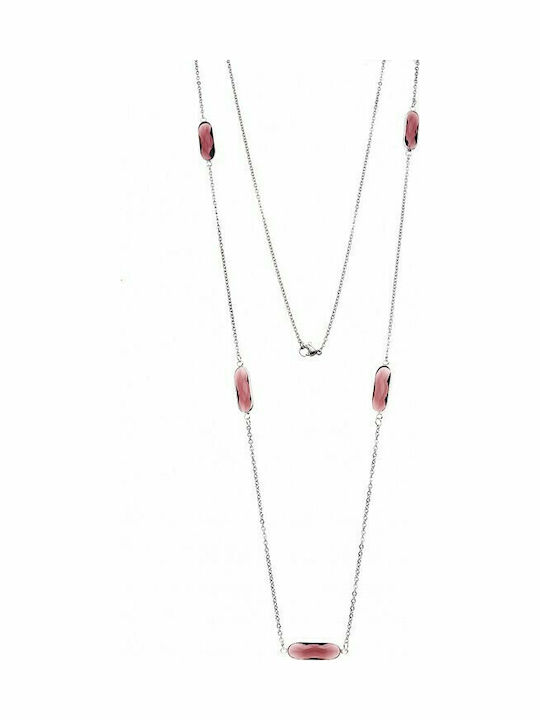 Senza Steel Necklace with Purple Stones