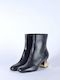 Emporio Armani Black Leather Ankle Boots with Gold Heel