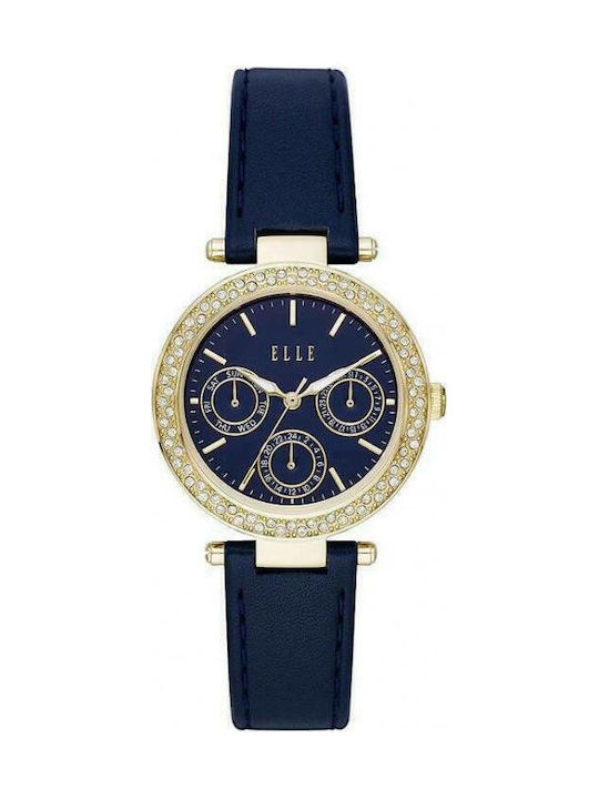 Elle Time & Jewelry Watch Chronograph with Navy Blue Leather Strap ELL23003