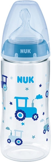 Nuk Plastic Baby Bottle First Choice Plus Temperature Control Anti-Colic with Silicone Nipple for 6-18 months Blue Tractor - Blue 360ml
