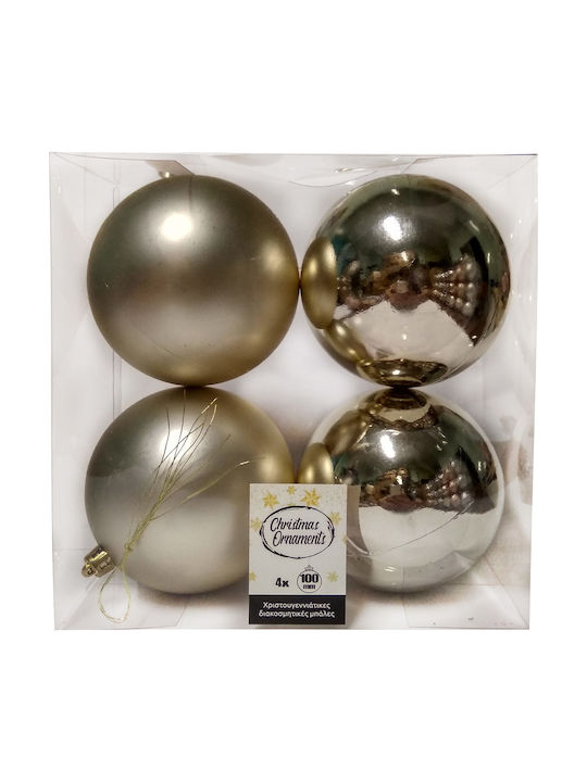 TnS Christmas Plastic Ball Ornament Gold 10x10cm 4pcs