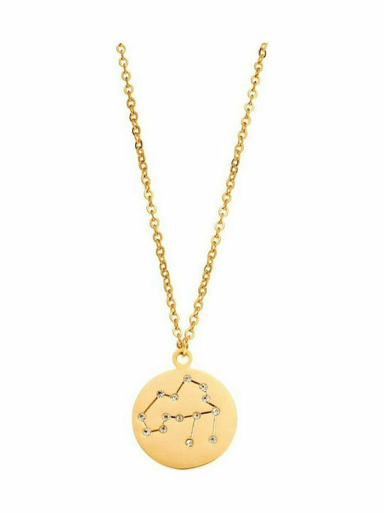 Puppis Aquarius Zodiac Sign Aquarius from Gold Plated Steel with Zircon