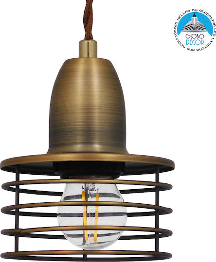 GloboStar Manhattan Κρεμαστό Φωτιστικό Μπρούτζινο 11x11x14εκ.