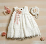 Lollipop Celebrations Ecru Lace Baptism Outfit with Dress , Hair Accessories & Cardigan 3pcs