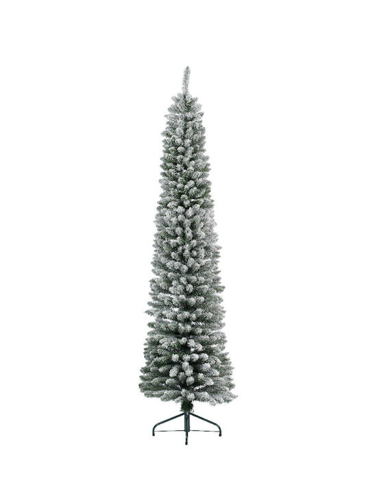 Pencil Pine Snowy Christmas Slim Green Tree with Metallic Base and Built in Branches H180cm