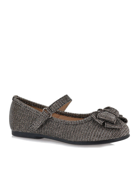 Kids Leather Ballerinas with Hoop & Loop Closure Gold