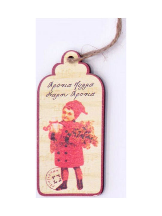 Christmas Wooden Label Ornament Red 4x8.5cm