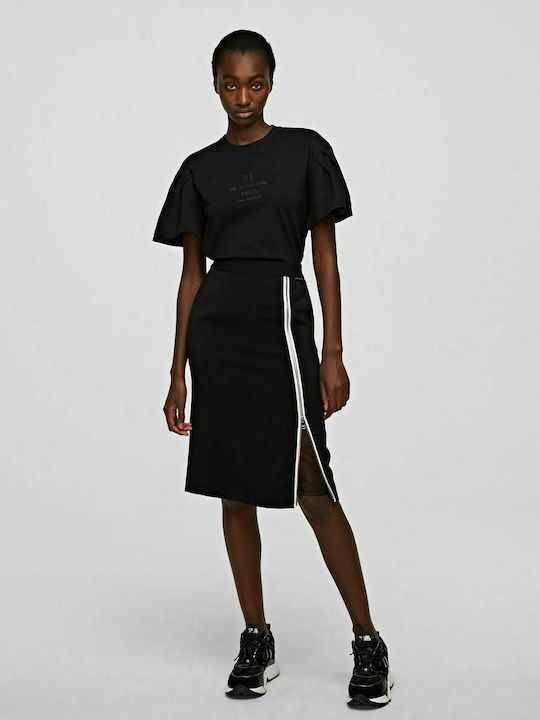 Karl Lagerfeld Cady High Waist Midi Skirt in Black color