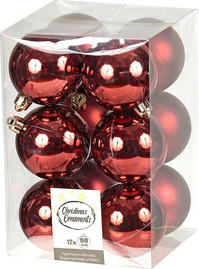 Set of 12 Burgundy Plastic Ball Ornaments 6x6cm Set of 12 Burgundy Plastic Ball Ornaments 6x6cm