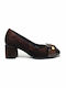 Leather Peep Toe Brown Medium Heels Bridget 10
