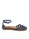 Yokono Villa Leather Women's Flat Sandals Anatomic With a strap In Blue Colour