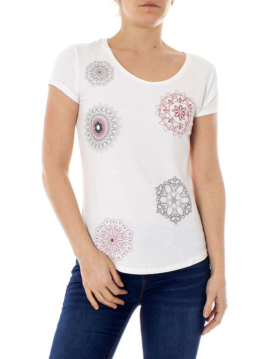 Desigual Sonja Γυναικείο T-shirt Λευκό με Στάμπα