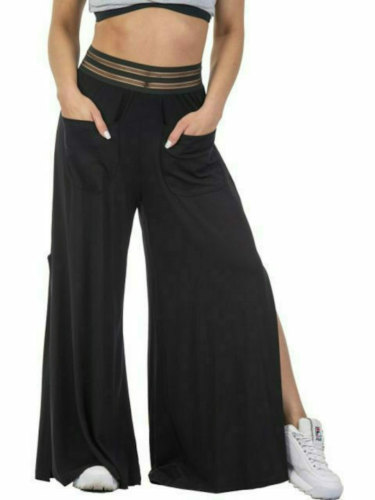 Bodymove Γυναικεία Ψηλόμεση Υφασμάτινη Παντελόνα με Λάστιχο σε Μαύρο Χρώμα
