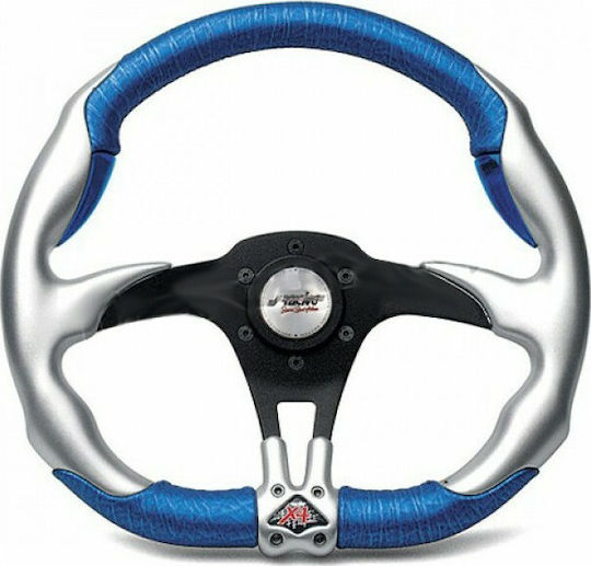 Simoni Racing Aluminium X4 Leather Three Spoke Car Steering Wheel with 35cm Diameter Silver/Blue