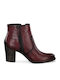 Tamaris Leather Women's Ankle Boots with Medium Heel Burgundy