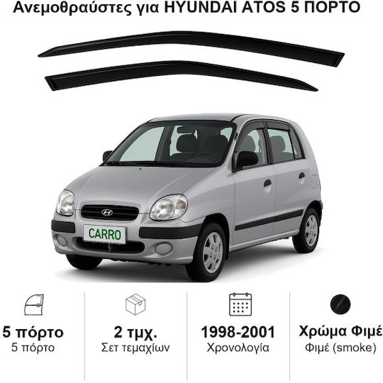 Heko Σετ Ανεμοθραύστες Αυτοκινήτου Μπροστινοί Σκούρο Φιμέ για Hyundai Atos 2τμχ