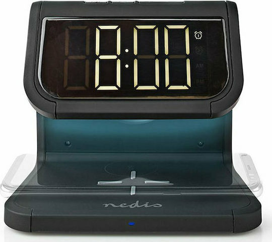 Nedis Tabletop Digital LED Clock Plastic with Alarm Clock and Wireless Charging Black WCACQ10W1BK