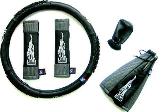 Auto Gs Κάλυμμα Τιμονιού Αυτοκινήτου Flame Medium με Διάμετρο 38εκ. από Δερματίνη Γκρι