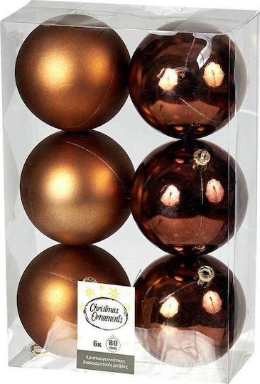Set of 6 Copper Plastic Ball Ornaments 8cm