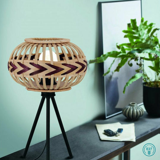 Eglo Dondarrion Wood Table Lamp for Socket E27 with Beige Shade and Black Base