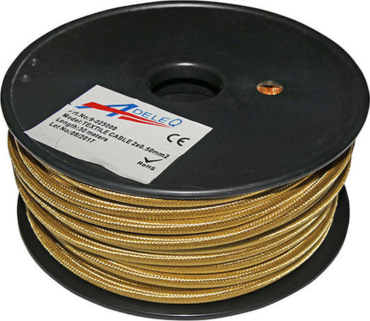 Adeleq Υφασμάτινο Καλώδιο 2x0.5mm² σε Χρυσό Χρώμα 1m 9-025009