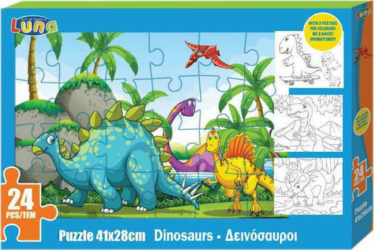 Παιδικό Puzzle Δεινόσαυροι με 3 Αφίσες Χρωματισμού για 6+ Ετών 24pcs Luna