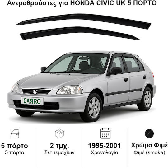 Heko Σετ Ανεμοθραύστες Αυτοκινήτου Μπροστινοί Σκούρο Φιμέ για Honda Civic 2τμχ