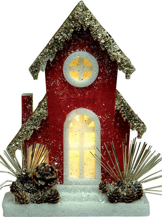 Lianos Christmas Illuminated Decorative Wooden House with Battery 23x11x11cm.