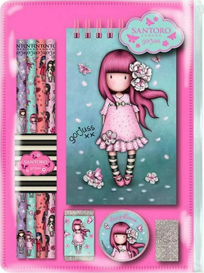 Santoro Sparkle & Bloom Kinder Schreibwarenset mit Bleistift, Spitzer, Radiergummi, Notizbuch und Etui 5Stück