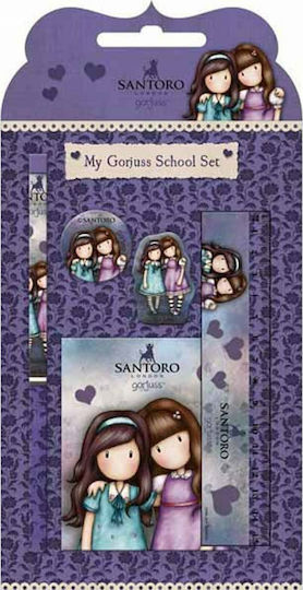 Santoro Gorguss Friends Walk Together Kids Stationery Set with Pencil, Sharpener, Eraser, Notepad and Ruler 5pcs