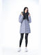 204603 Lang Damen Puffer Jacke mit pelziger Kapuze für Winter Gray