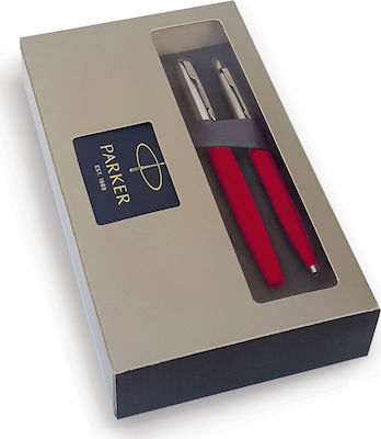 Parker Jotter Stiftset Rollerball aus Stahl Original Red CT in einem Etui (in einer Papierkassette)