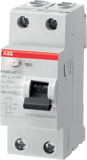 Abb Ρελέ Ράγας Διαρροής 63A Διπολικό με Τάση 400V 2Χ63Α 30mΑ