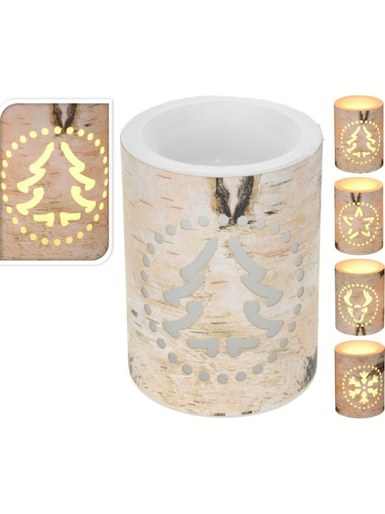 Zaros Christmas Wood Beige Battery Candle 10x7.5cm (Μiscellaneous Designs)