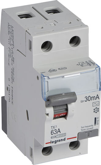 Legrand Ρελέ Ράγας Διαρροής 63A Διπολικό με Τάση 230V 30mA Τύπος AC