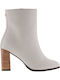 Superdry Leather Women's Ankle Boots with High Heel Beige WF200008A-41D