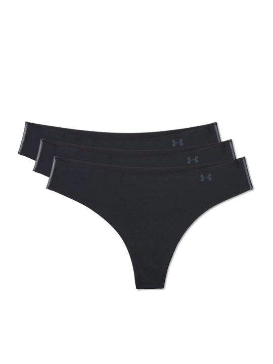 Pure Stretch Γυναικεία String 3Pack χωρίς Ραφές Μαύρα