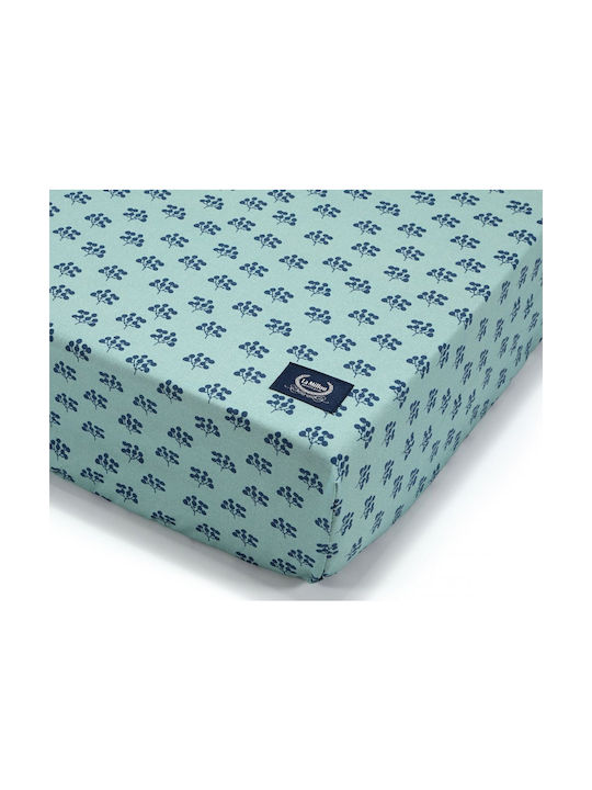La Millou Les Bleu Fleurs Baby Sheet Crib Cotton Fitted Light Blue 70x140cm