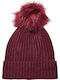 Angie Pom Pom Beanie Γυναικείος Σκούφος με Rib Πλέξη σε Μπορντό χρώμα