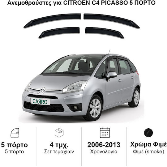 Heko Satz Windabweiser Vordere und Hintere Dark Fime für Citroen C4 Picasso 4Stück