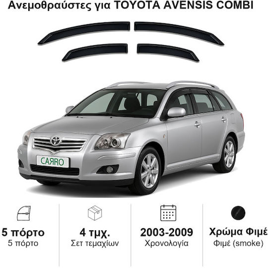 Heko Set of Windbreakers Front and Rear Car Dark Fime for Toyota Avensis 4pcs