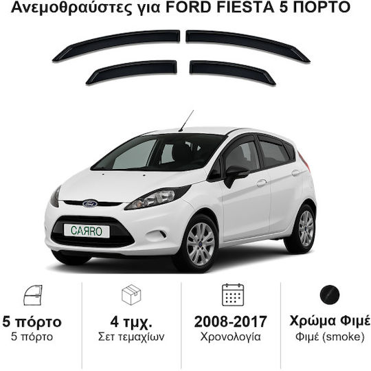 Heko Set of Windbreakers Front and Rear Car Dark Fime for Ford Fiesta 5D 2008 4pcs