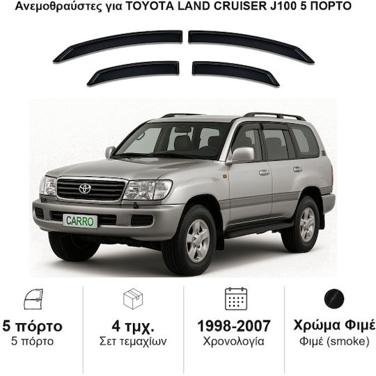 Heko Set of Windbreakers Front and Rear Car Dark Fime for Toyota Land Cruiser 4pcs